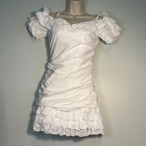 Fashion Nova white eyelet trim ruffle off the shoulder dress